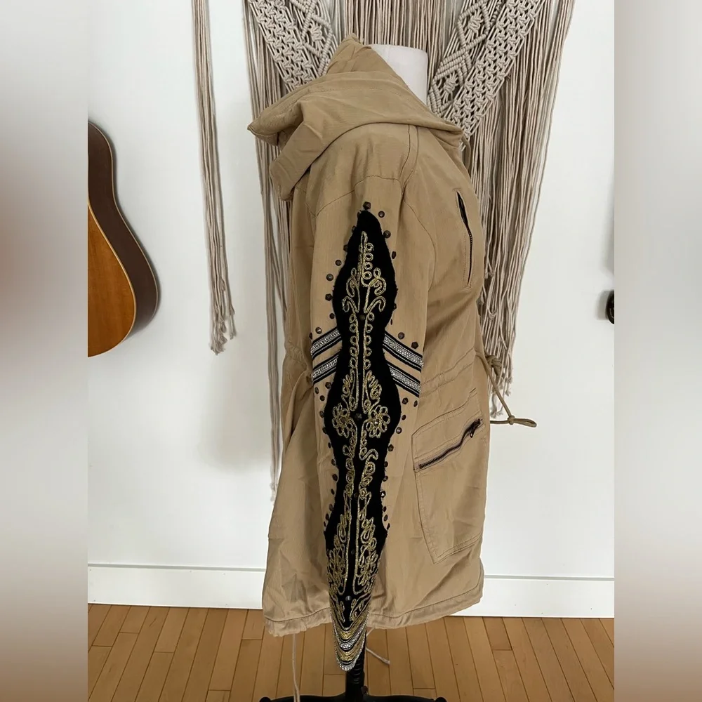 Free People Golden Quills Military Parka with Embroidered Sleeves - Picture 4 of 16